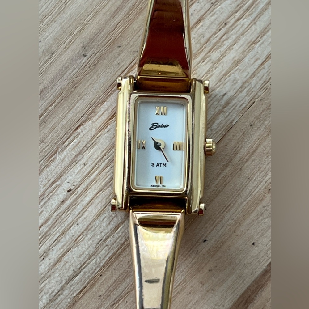 Belair Luxury Ladies Watch White Rectangular Dial Gold-Tone Bangle Bracelet